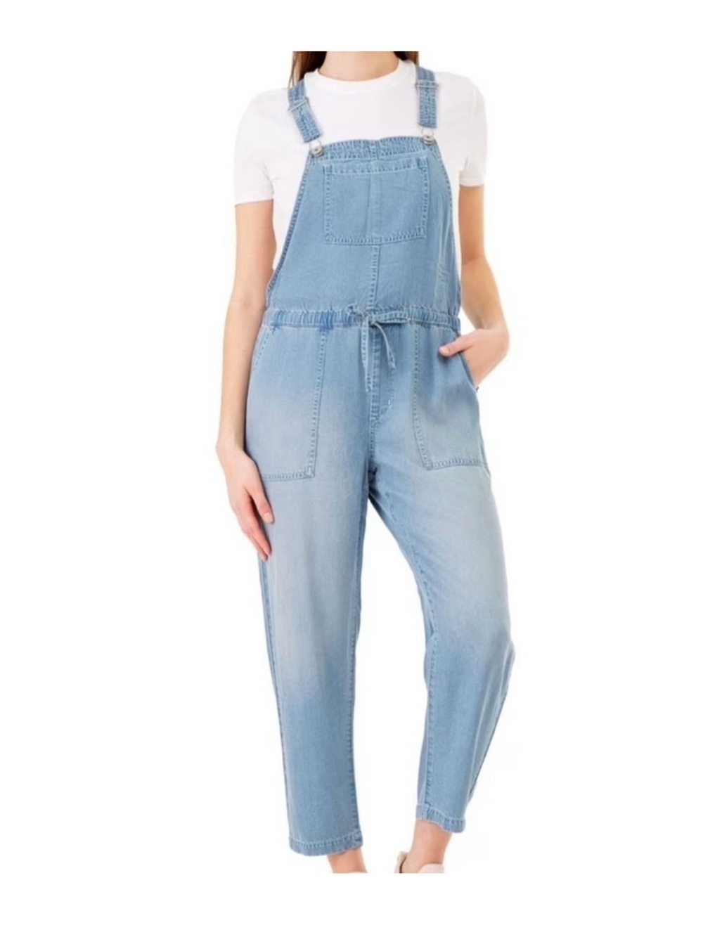 Jordache Light Blue Denim Women's Overalls with Drawstring Waist